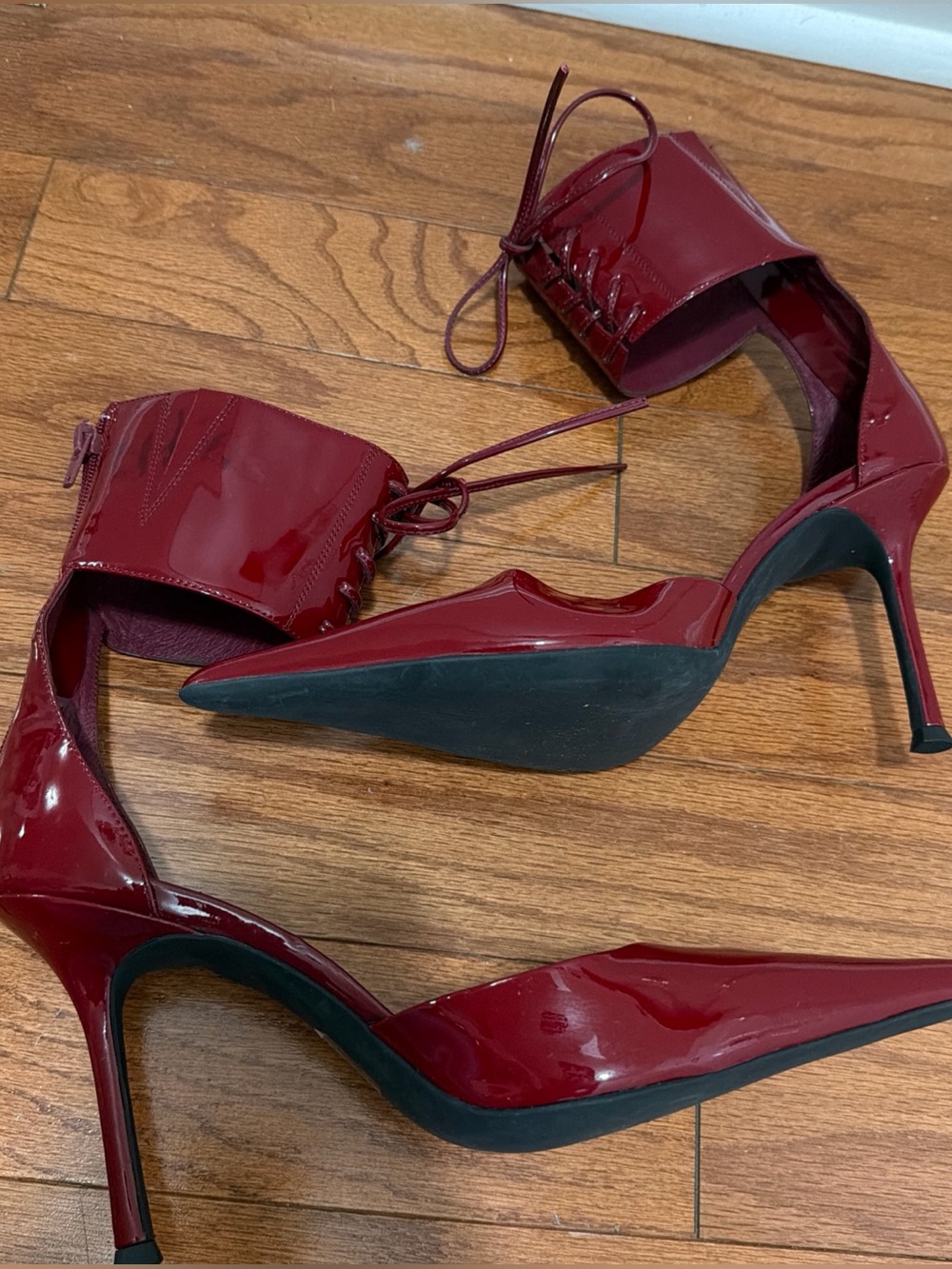Jeffrey Campbell Red Patent Pointed-Toe Ankle-Strap Pump 10 - Picture 10 of 12